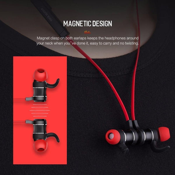 Planet Gates Black ROCK Bluetooth Earphone with Mic Half In-ear Bluetooth Headphone Wireless Neckband Magnetic Headset for iphone XS Xiaomi