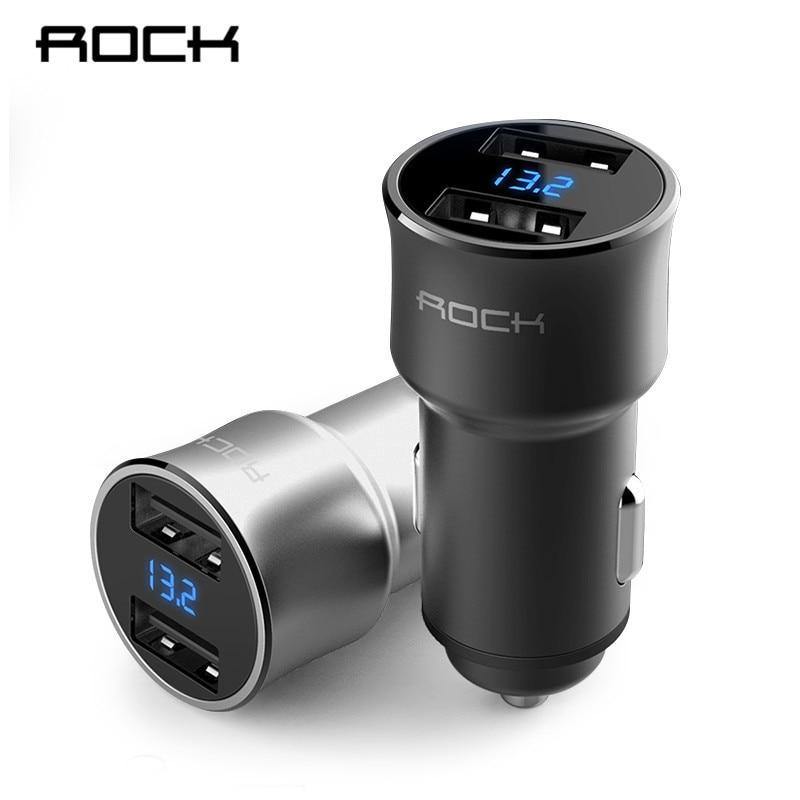Planet Gates Black ROCK H2 Dual USB Car Charger Digital LED Display 5V 3.4A Phone Car-charger Fast Charging Voltage Monitoring For iPhone Samsung
