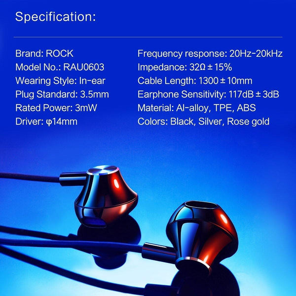 Planet Gates Black Rock In-Ear Earphone with Microphone for Xiaomi Huawei 3.5mm Metal Earphone Super Bass Headset with Mic Earbuds