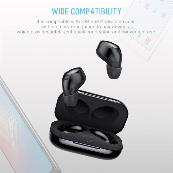 Planet Gates Black Rock New Mini TWS True Wireless Stereo Bluetooth Earphone with Mic Universal Wireless Handsfree Earbuds with Charger Battery Box