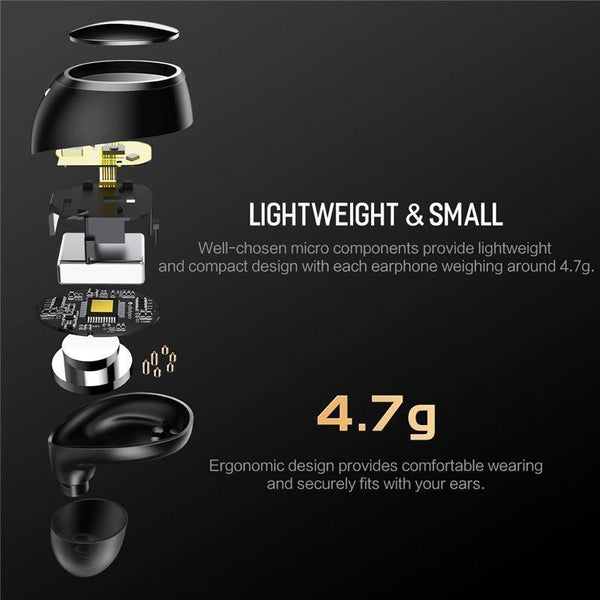 Planet Gates Black Rock New Mini TWS True Wireless Stereo Bluetooth Earphone with Mic Universal Wireless Handsfree Earbuds with Charger Battery Box