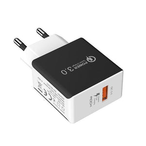 Planet Gates Black ROCK QC 3.0 USB Quick Phone Charger Travel Wall Adapter 18W QC3.0 FCP Universal For Xiaomi iPhone Samsung Huawei EU Plug
