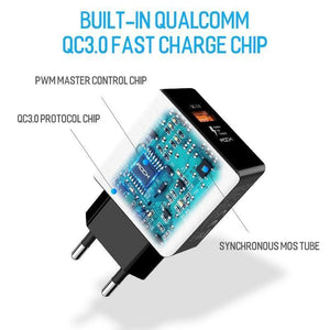 Planet Gates Black ROCK QC 3.0 USB Quick Phone Charger Travel Wall Adapter 18W QC3.0 FCP Universal For Xiaomi iPhone Samsung Huawei EU Plug