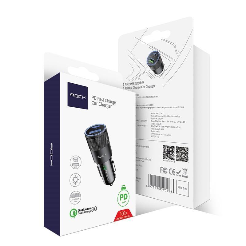 Planet Gates Black Rock USB Type C PD Car Phone Charger for iPhone X Quick Charge 3.0 QC3.0 36W USB Car Charger For Samsung galaxy Huawei Xiaomi