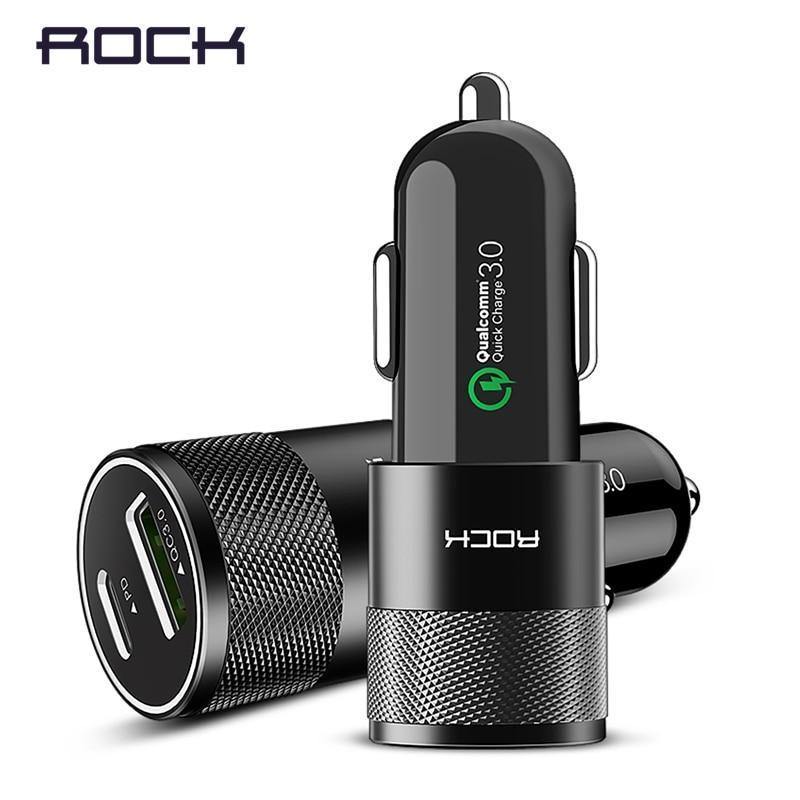 Planet Gates Black Rock USB Type C PD Car Phone Charger for iPhone X Quick Charge 3.0 QC3.0 36W USB Car Charger For Samsung galaxy Huawei Xiaomi