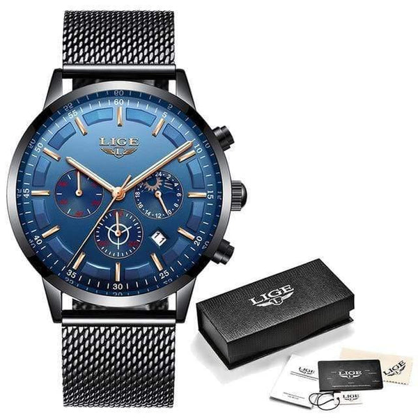 Planet Gates black rose blue M Mens Watches Top Brand Luxury Casual Quartz Wristwatch Men Fashion Stainless Steel Waterproof Sport Chronograph+Box
