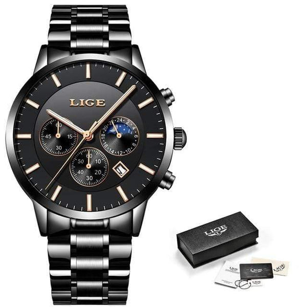 Planet Gates Black rose gold 1 Mens Watches Top Brand Luxury Men's Fashion Business Watch Men Casual Waterproof Quartz Wristwatch