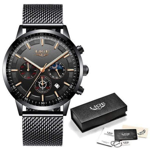 Planet Gates black rose gold M Mens Watches Top Brand Luxury Casual Quartz Wristwatch Men Fashion Stainless Steel Waterproof Sport Chronograph+Box