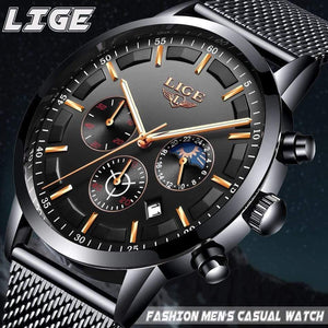 Planet Gates black rose gold Mens Watches Top Brand Luxury Casual Quartz Wristwatch Men Fashion Stainless Steel Waterproof Sport Chronograph+Box
