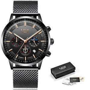 Planet Gates black rose gold Mens Watches Top Brand Luxury Casual Quartz Wristwatch Men Fashion Stainless Steel Waterproof Sport Chronograph+Box