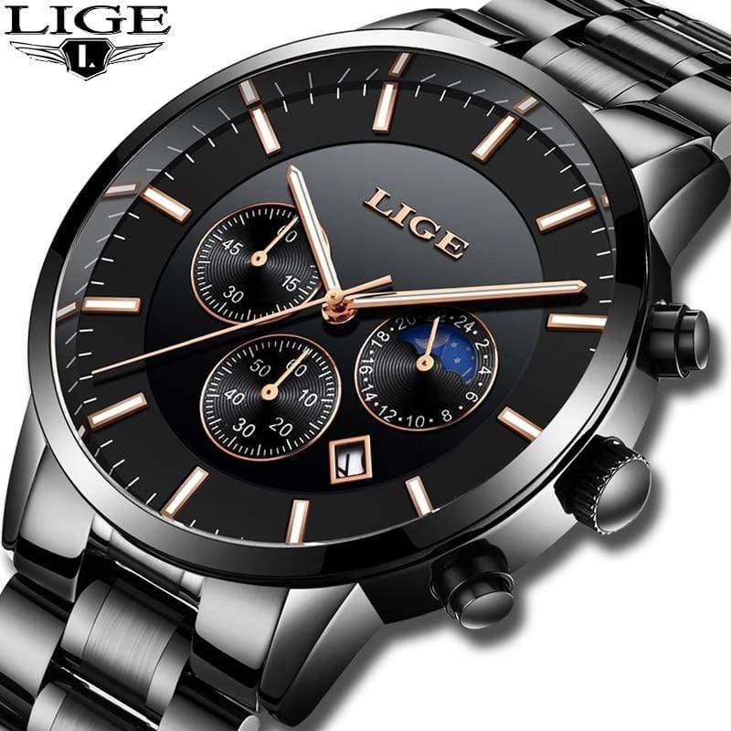 Planet Gates Black rose gold Mens Watches Top Brand Luxury Men's Fashion Business Watch Men Casual Waterproof Quartz Wristwatch