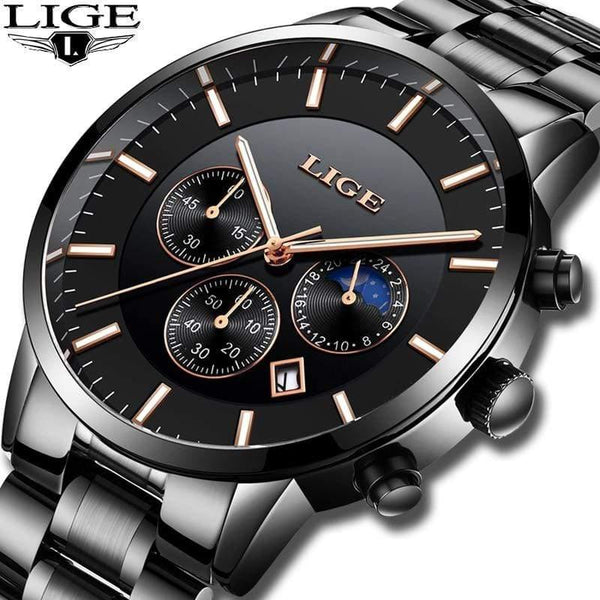 Planet Gates Black rose gold Mens Watches Top Brand Luxury Men's Fashion Business Watch Men Casual Waterproof Quartz Wristwatch