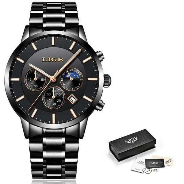 Planet Gates Black rose gold Mens Watches Top Brand Luxury Men's Fashion Business Watch Men Casual Waterproof Quartz Wristwatch