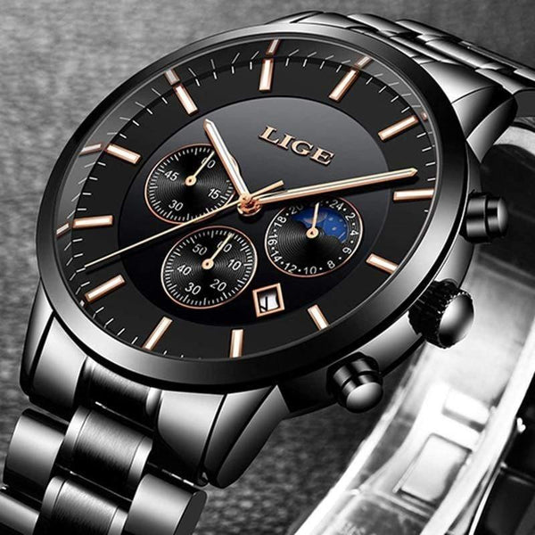 Planet Gates Black rose gold Mens Watches Top Brand Luxury Men's Fashion Business Watch Men Casual Waterproof Quartz Wristwatch