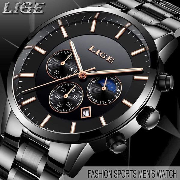 Planet Gates Black rose gold Mens Watches Top Brand Luxury Men's Fashion Business Watch Men Casual Waterproof Quartz Wristwatch