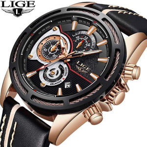 Planet Gates black Rose Gold Mens Watches Top Brand Luxury Quartz Watch Men Calendar Leather Military Waterproof Sport Wrist Watch Relogio Masculino