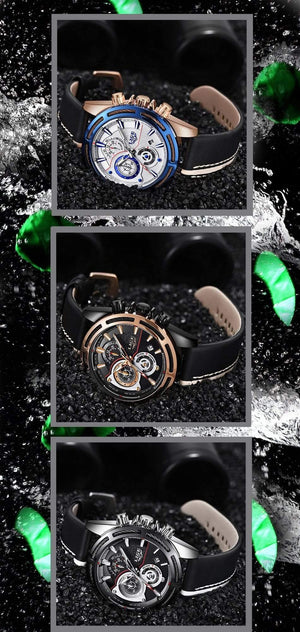 Planet Gates black Rose Gold Mens Watches Top Brand Luxury Quartz Watch Men Calendar Leather Military Waterproof Sport Wrist Watch Relogio Masculino