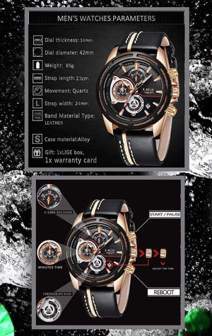 Planet Gates black Rose Gold Mens Watches Top Brand Luxury Quartz Watch Men Calendar Leather Military Waterproof Sport Wrist Watch Relogio Masculino
