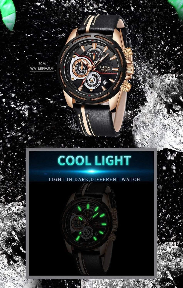Planet Gates black Rose Gold Mens Watches Top Brand Luxury Quartz Watch Men Calendar Leather Military Waterproof Sport Wrist Watch Relogio Masculino
