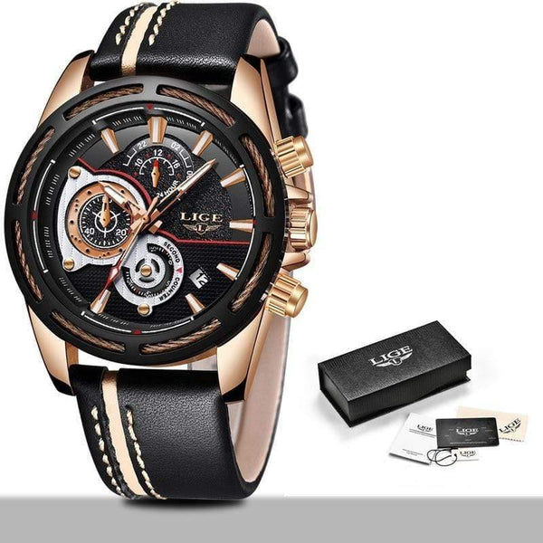 Planet Gates black Rose Gold Mens Watches Top Brand Luxury Quartz Watch Men Calendar Leather Military Waterproof Sport Wrist Watch Relogio Masculino