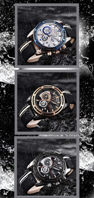 Planet Gates black Rose Gold Mens Watches Top Brand Luxury Quartz Watch Men Calendar Leather Military Waterproof Sport Wrist Watch Relogio Masculino