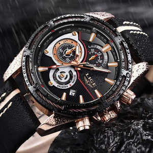 Planet Gates black Rose Gold Mens Watches Top Brand Luxury Quartz Watch Men Calendar Leather Military Waterproof Sport Wrist Watch Relogio Masculino