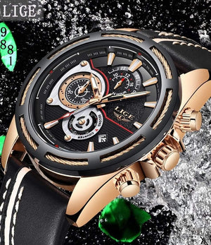 Planet Gates black Rose Gold Mens Watches Top Brand Luxury Quartz Watch Men Calendar Leather Military Waterproof Sport Wrist Watch Relogio Masculino
