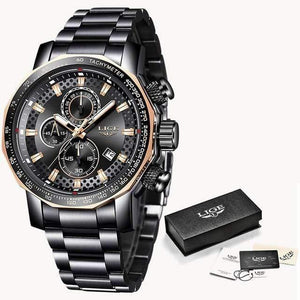 Planet Gates Black rose gold Mens Watches Top Brand Luxury Sport Quartz All Steel Male Clock Military Waterproof Chronograph Relogio Masculino