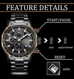 Sport Chronograph Mens Watches Top Brand Luxury Full Steel Quartz Clock Waterproof Big Dial Watch Men - Planet Gates
