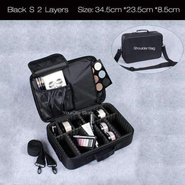 Planet Gates Black S 2 Layers Fashion Cosmetic Bag Travel Makeup Organizer Professional Make Up Box Cosmetics Pouch Bags Beauty Case For Makeup Artist