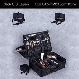 Planet Gates Black S 3 Layers Fashion Cosmetic Bag Travel Makeup Organizer Professional Make Up Box Cosmetics Pouch Bags Beauty Case For Makeup Artist