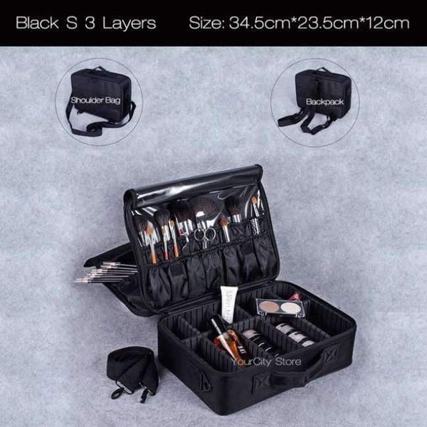 Planet Gates Black S 3 Layers Fashion Cosmetic Bag Travel Makeup Organizer Professional Make Up Box Cosmetics Pouch Bags Beauty Case For Makeup Artist