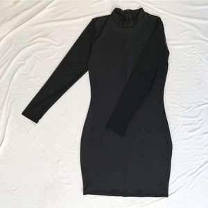 Planet Gates Black / S Autumn Net Yarn Long Sleeve Mini Bodycon Dress Dresses Autumn Winter Sexy Women Casual Party Club Black Dress Vestidos