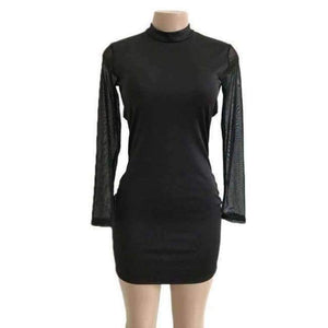Planet Gates Black / S Autumn Net Yarn Long Sleeve Mini Bodycon Dress Dresses Autumn Winter Sexy Women Casual Party Club Black Dress Vestidos