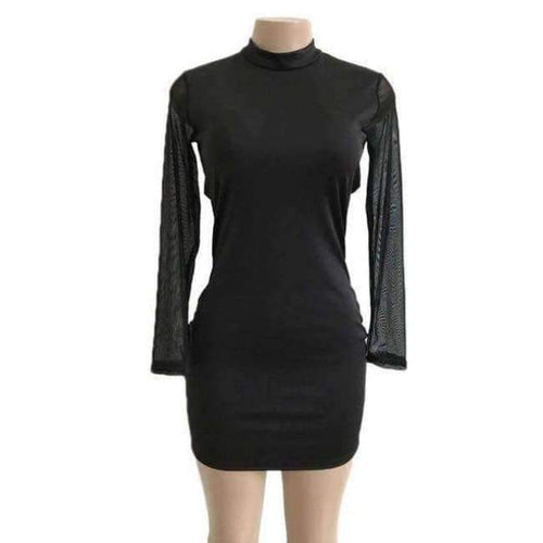 Planet Gates Black / S Autumn Net Yarn Long Sleeve Mini Bodycon Dress Dresses Autumn Winter Sexy Women Casual Party Club Black Dress Vestidos