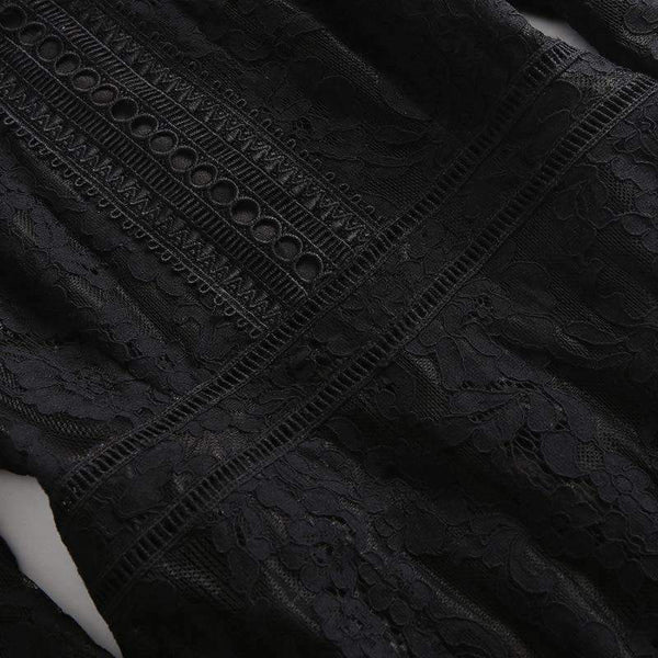 Planet Gates black / S Autumn Style Lace Dress High Quality Women O-Neck Flare Sleeve Black White Cotton Lace Vintage Dress For Party Events