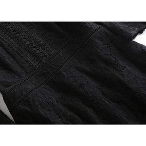 Planet Gates black / S Autumn Style Lace Dress High Quality Women O-Neck Flare Sleeve Black White Cotton Lace Vintage Dress For Party Events