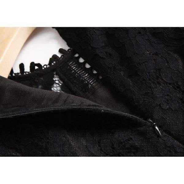 Planet Gates black / S Autumn Style Lace Dress High Quality Women O-Neck Flare Sleeve Black White Cotton Lace Vintage Dress For Party Events