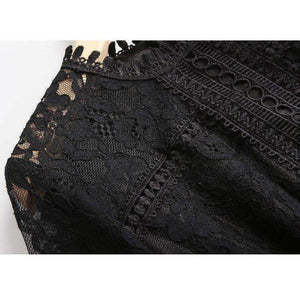 Planet Gates black / S Autumn Style Lace Dress High Quality Women O-Neck Flare Sleeve Black White Cotton Lace Vintage Dress For Party Events