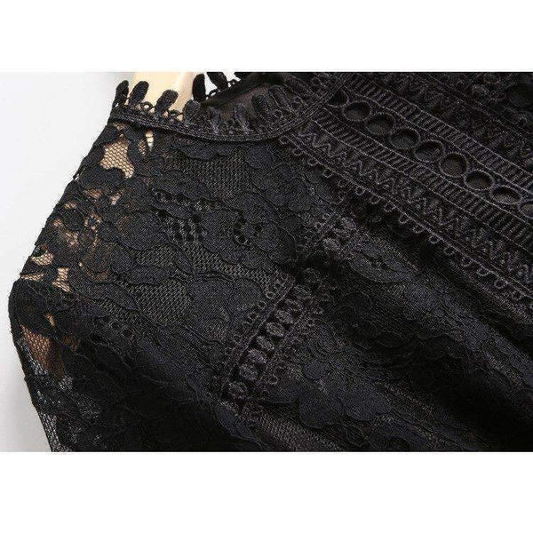 Planet Gates black / S Autumn Style Lace Dress High Quality Women O-Neck Flare Sleeve Black White Cotton Lace Vintage Dress For Party Events