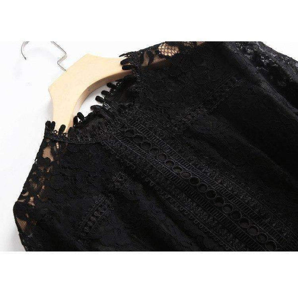 Planet Gates black / S Autumn Style Lace Dress High Quality Women O-Neck Flare Sleeve Black White Cotton Lace Vintage Dress For Party Events