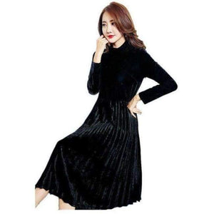 Planet Gates black / S Autumn Winter Gold Velvet Party Events Dress Female Velours Vintage Turtlenck High Waist Pleated jurk vestido muje