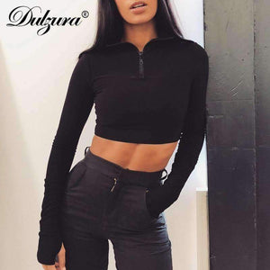 Planet Gates Black / S Autumn winter women sexy long sleeve neck zipper crop top high waist stretch shorts workout fitness 2 pieces set