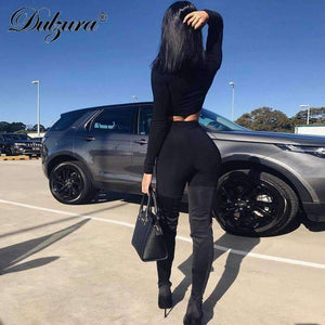Planet Gates Black / S Autumn winter women sexy long sleeve neck zipper crop top high waist stretch shorts workout fitness 2 pieces set