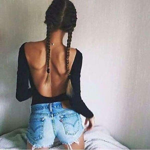 Planet Gates black / S Backless long sleeve autumn bodysuit women  bandage fitness slim black jumpsuits bodysuits sexy hot bodycon overalls clothes