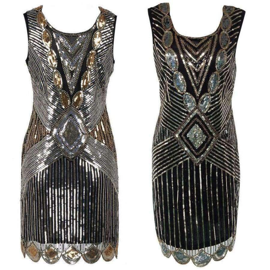 Planet Gates Black / S Beading Vintage Flapper Dresses Roaring 1920s Gatsby Themed Party Dress  Girl Loose Type Sleeveless Event Dress