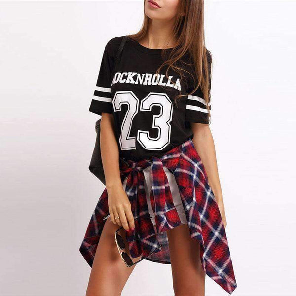 Planet Gates Black / S Black Varsity Print Active Wear T-Shirt Letter Striped Round Neck Short Sleeve Tee Summer Fashion New Women Top