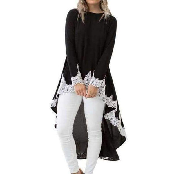 Planet Gates black / S Casual Irregular T shirt Women Autumn Long Sleeve O Neck Tops&Tees Elegant Lace Patchwork Streetwear T-Shirt Plus Size