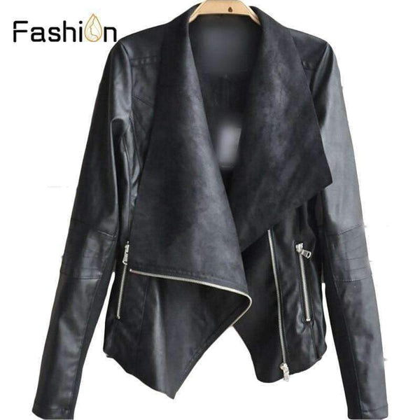 Planet Gates Black / S Casual PU Leather Jacket Women Classic Zipper Short Motorcycle Jackets Lady Autumn Soft Leather Basic Coat Black