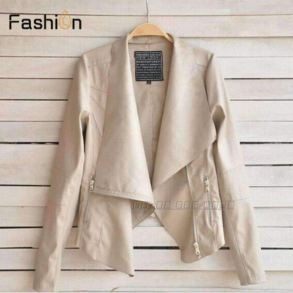 Planet Gates Black / S Casual PU Leather Jacket Women Classic Zipper Short Motorcycle Jackets Lady Autumn Soft Leather Basic Coat Black